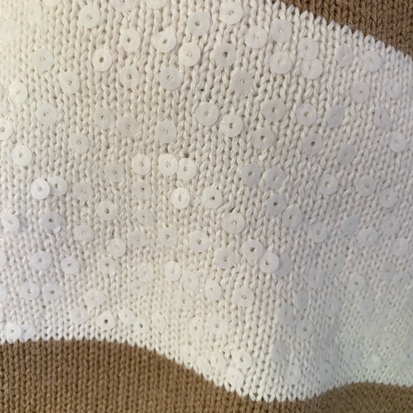 Tan and cream Loft three quarter sleeve sweater with white sequins - Picture 4 of 5